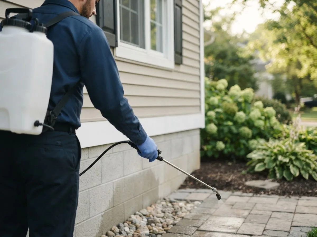 Pest control technician inspecting a home in Harriet, AR